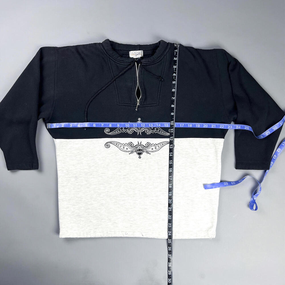 Vintage Women's Sweatshirt ,90's Black & White Quarter Zip Sweater w/ Embroidery - Picture 7 of 7